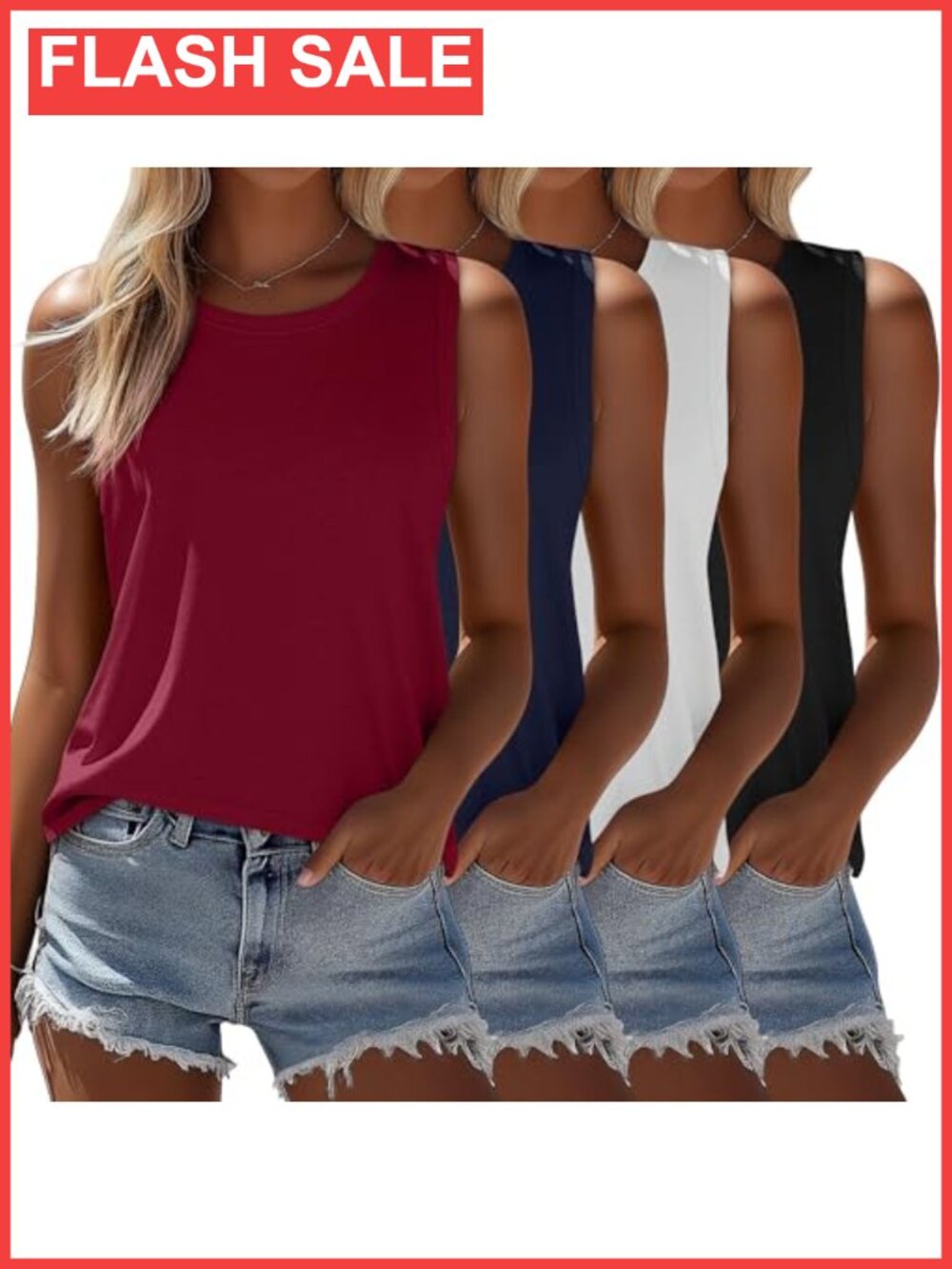 4 Pack Women's Sleeveless Loose Fit Tops Polyester Rayon Spandex Tank Tops